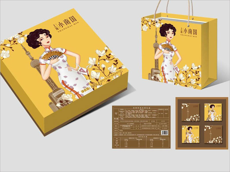 上海小南国月饼礼盒包装设计，手绘老上海风，独具特点