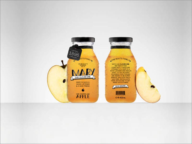 Envato Studio的Apple 玻璃瓶装果汁包装设计