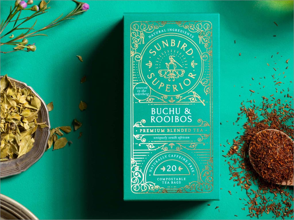 南非Sunbird Rooibos Tea优雅的茶叶包装设计之绿色款