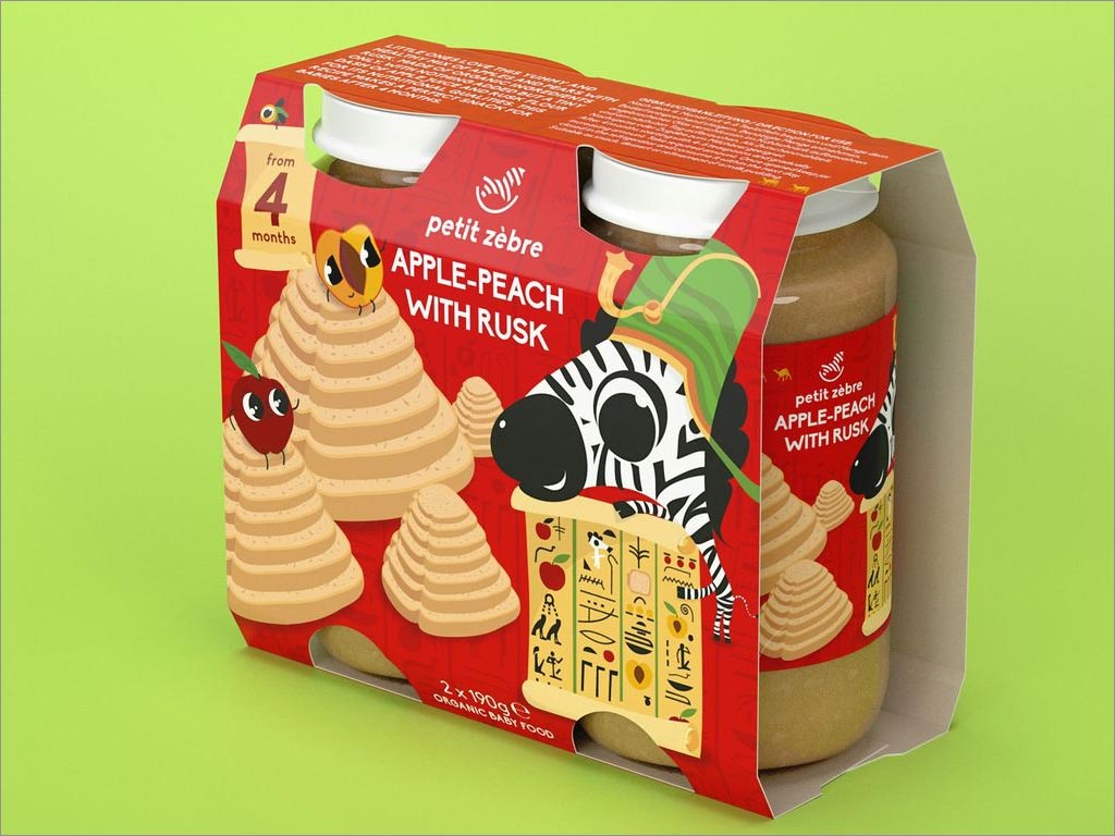 瑞士PetitZèbre婴儿营养食品包装设计之苹果桃味甜面包干