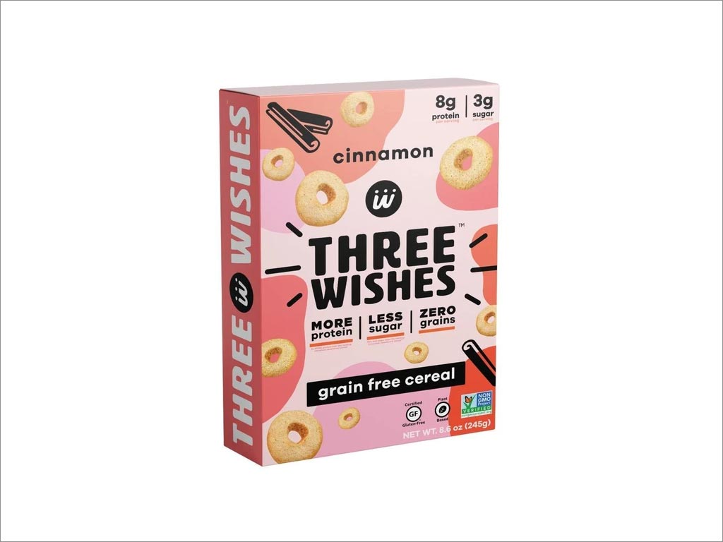 美国Three Wishes肉桂口味高蛋白低糖谷物儿童早餐食品包装设计