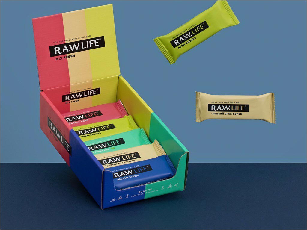 RAW Life运动蛋白坚果棒零食包装设计