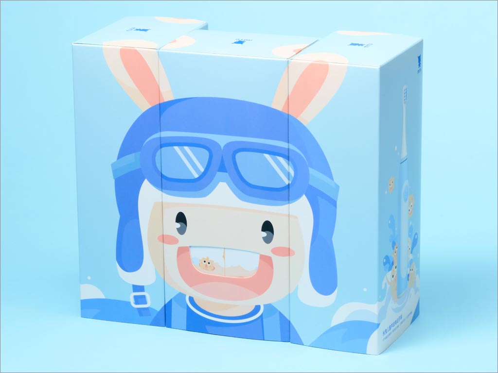 小米米兔儿童声波电动牙刷包装设计之多盒立体展示效果