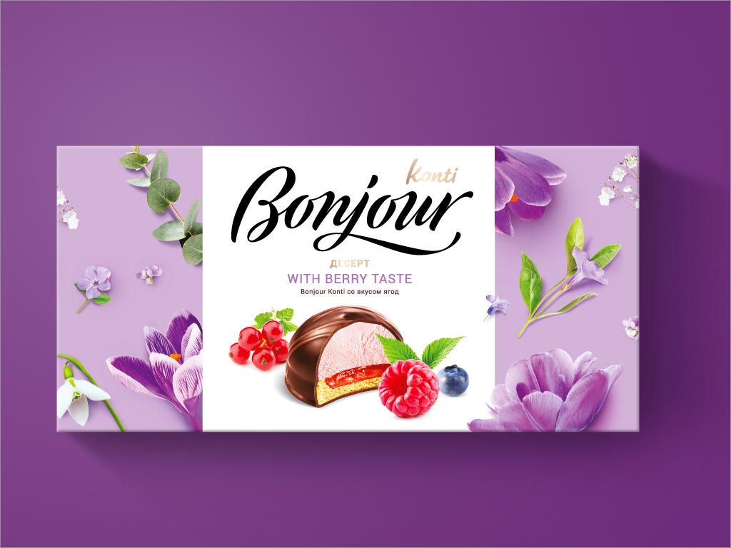 俄罗斯Bonjour蓝莓味甜点食品包装盒设计
