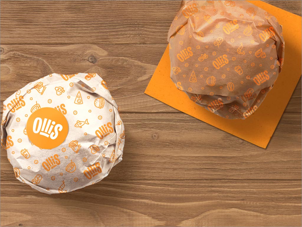 俄罗斯Ollis餐饮品牌形象设计之汉堡包装纸设计