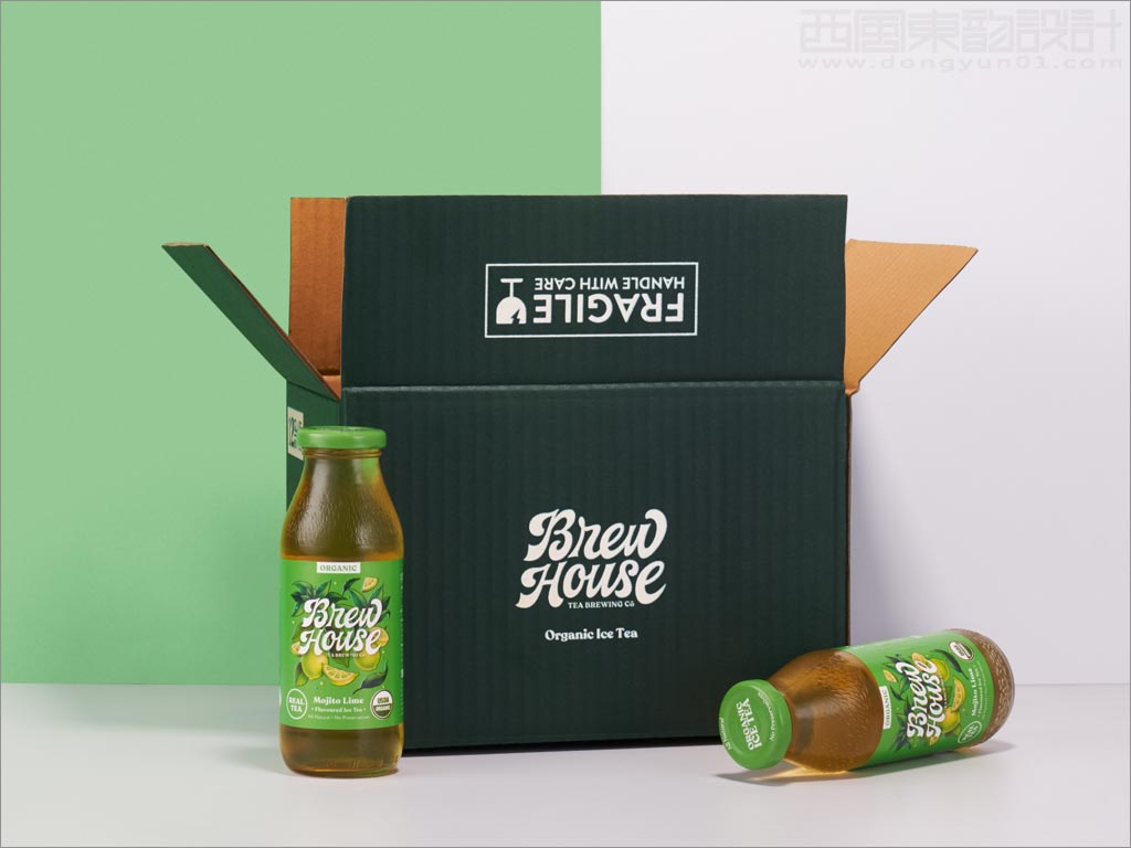 Brewhouse Tea柠檬味冰茶饮料瓶贴外箱包装设计