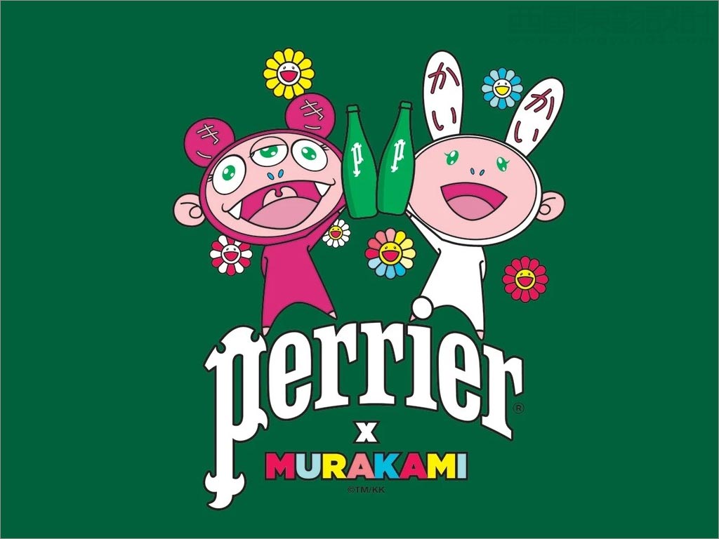 法国Perrier与日本艺术家村上隆合作苏打水logo设计