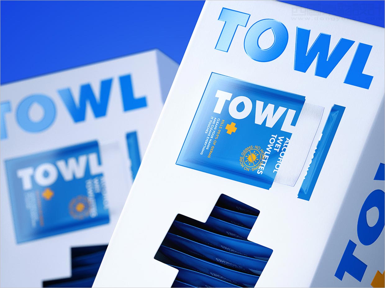 波兰TOWL抗菌消毒湿巾纸盒包装设计之局部细节展示