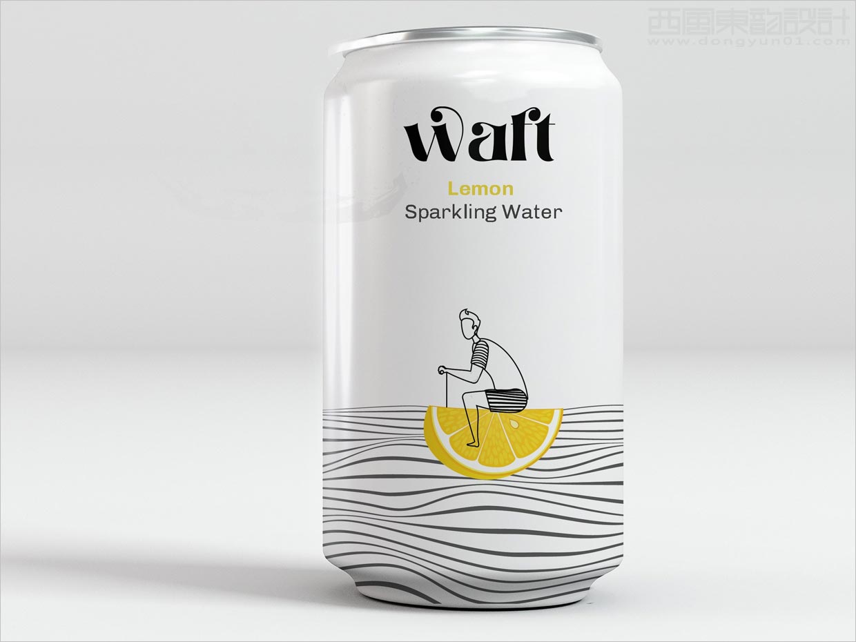 俏皮插图风格的美国waft柠檬风味气泡苏打水包装设计
