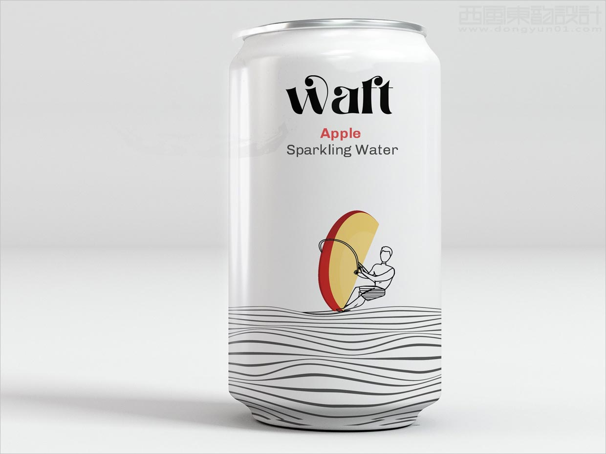  俏皮插图风格的美国waft苹果风味气泡苏打水包装设计