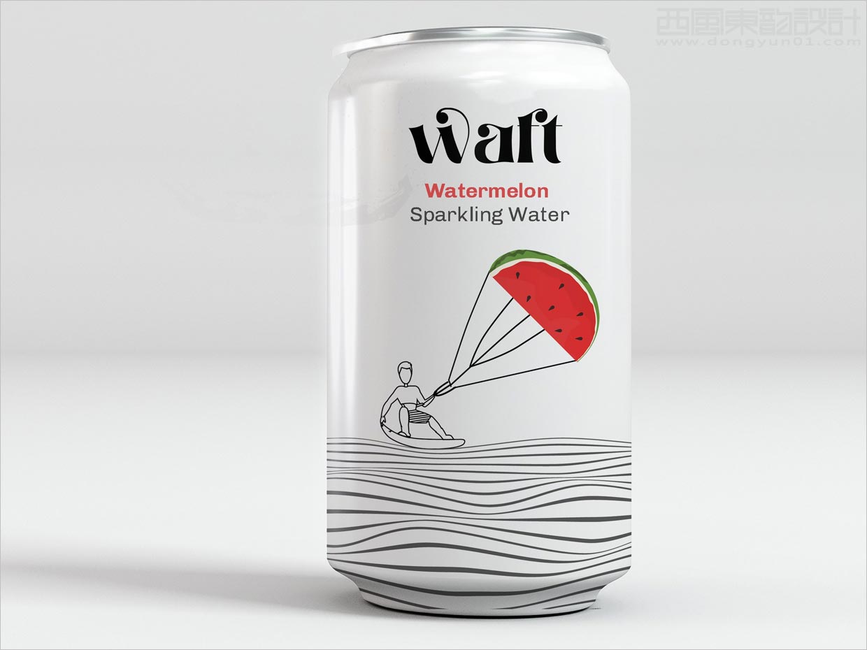 俏皮插图风格的美国waft西瓜风味气泡苏打水包装设计