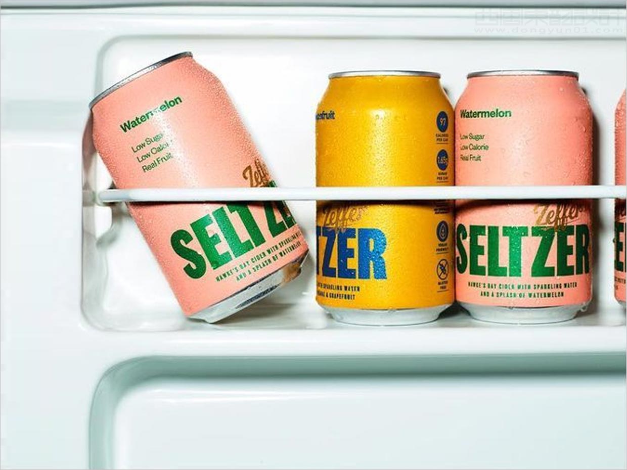 采用醒目品牌字体设计的新西兰Zeffer苹果酒苏打水饮料包装设计