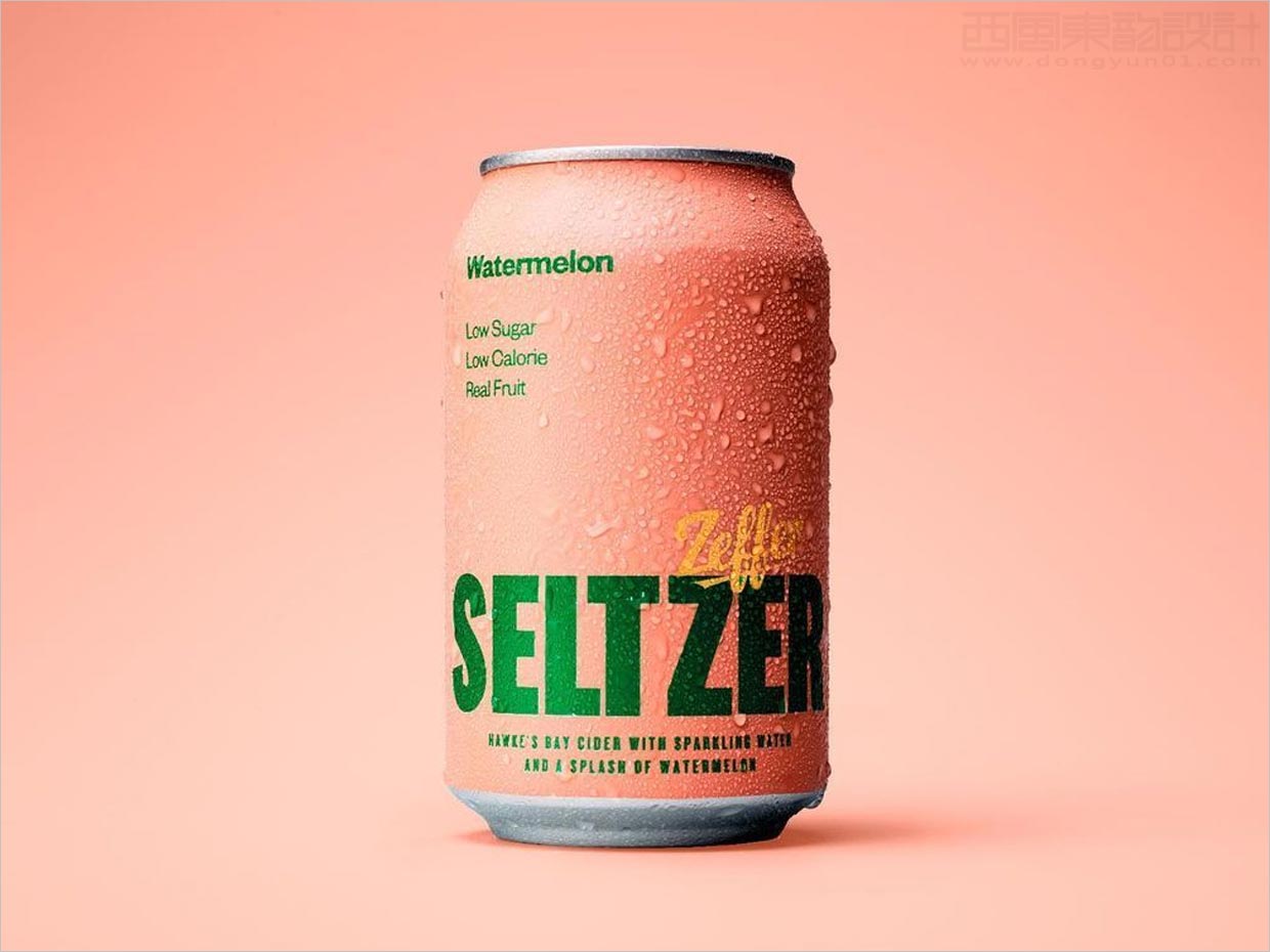 采用醒目品牌字体设计的新西兰Zeffer苹果酒苏打水饮料包装设计