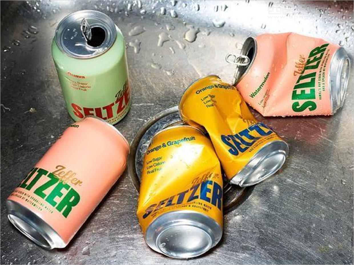 采用醒目品牌字体设计的新西兰Zeffer苹果酒苏打水饮料易拉罐包装设计
