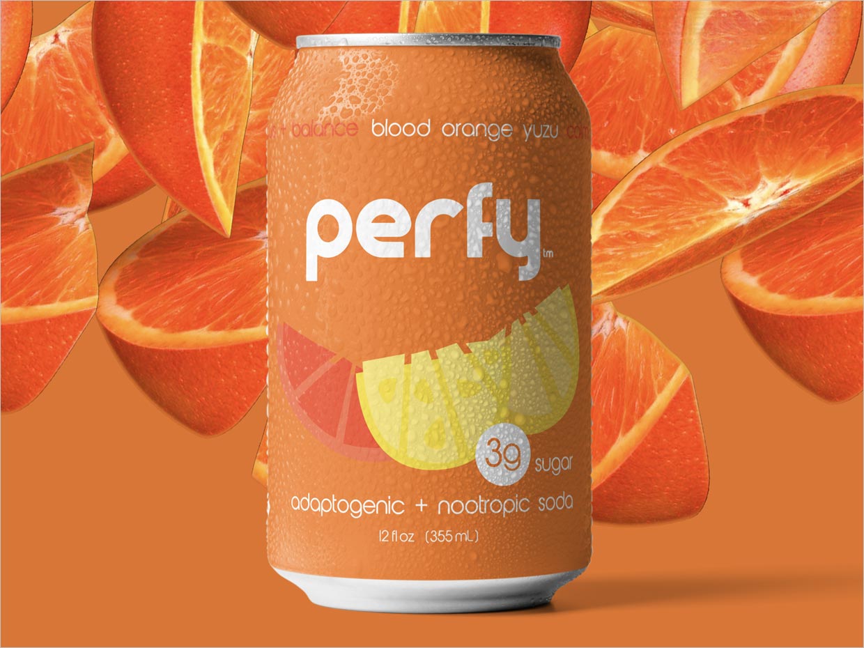 橙子味Perfy苏打水包装设计实物照片